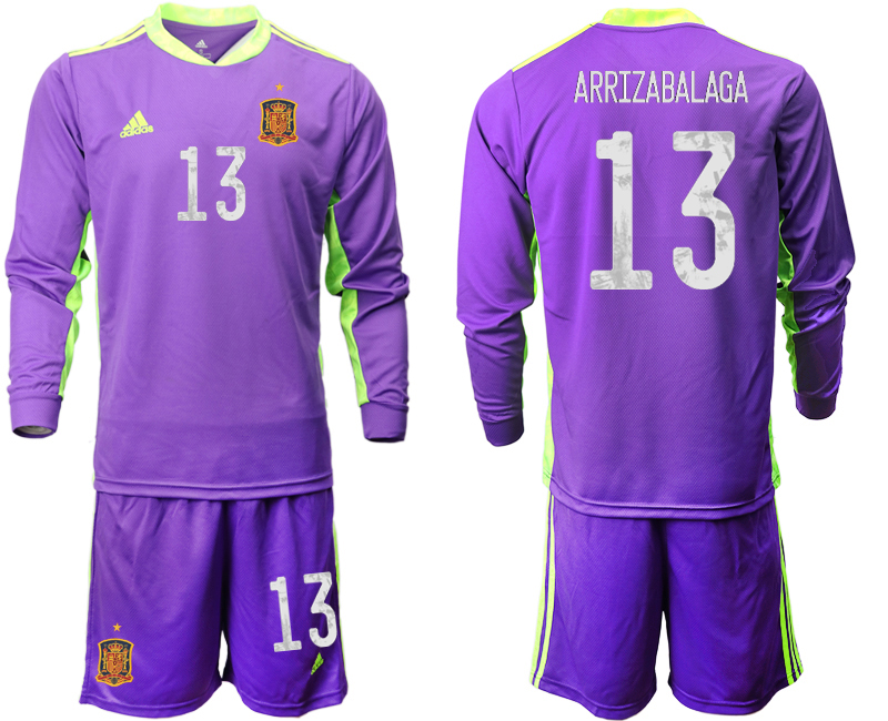 Cheap Men 2021 European Cup Spain purple Long sleeve goalkeeper 13 Soccer Jersey
